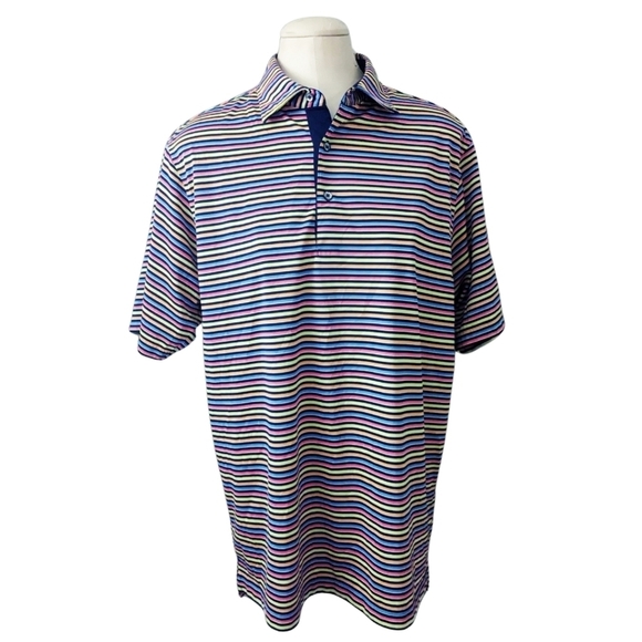 Donald Ross Performance Athletic Polo Shirt Golf Multicolor Striped Men's Medium - Picture 1 of 6